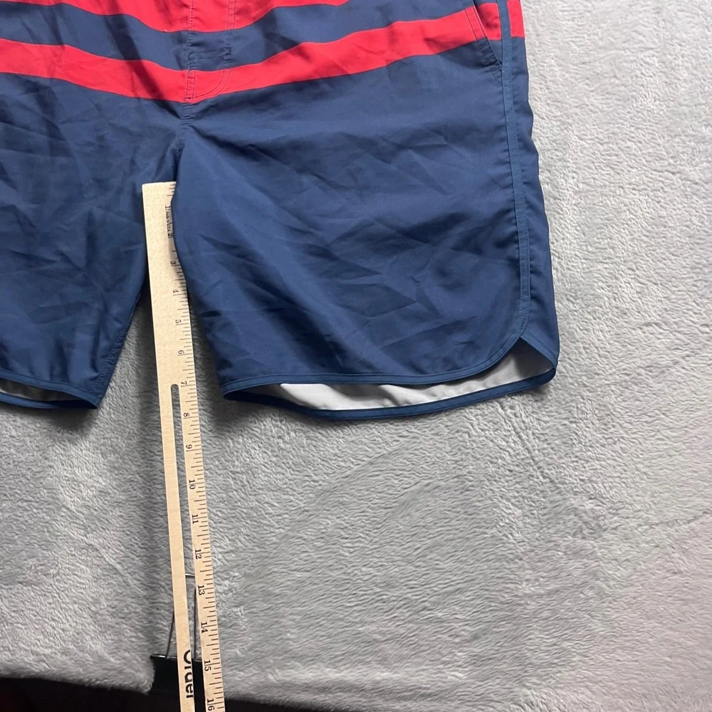 Fair Harbor Mens‎ Navy Blue Red Striped Swim Trunks Board Shorts Size Medium